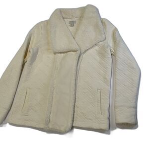 L.L. Bean Off White Sherpa Trimmed Quilted Open Front Jacket Size XS